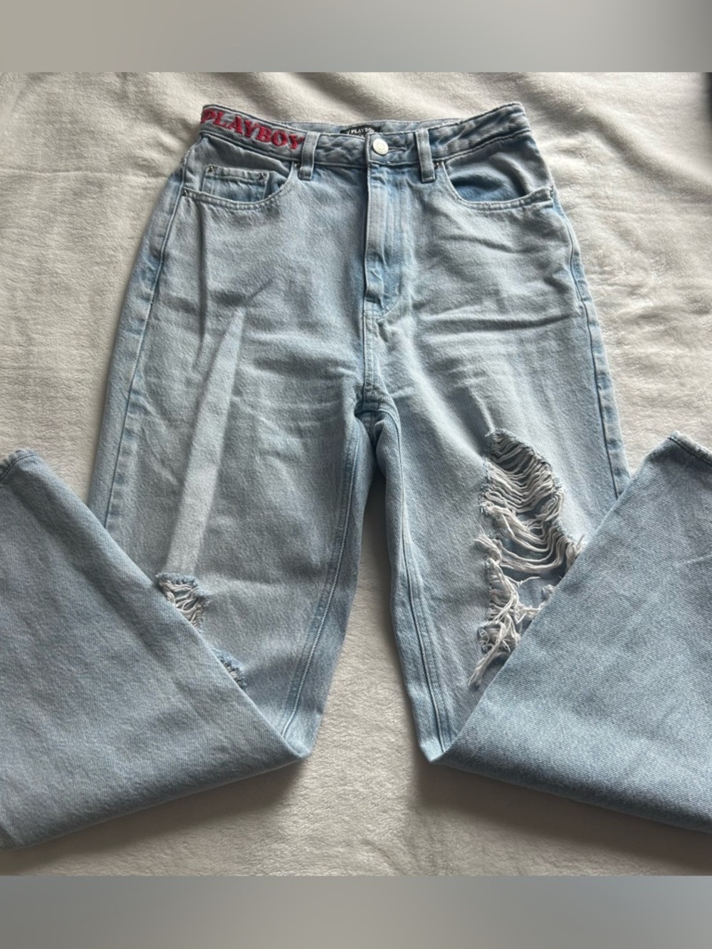 PLAYBOY Light Blue High-Rise Red Logo Women’s Jeans